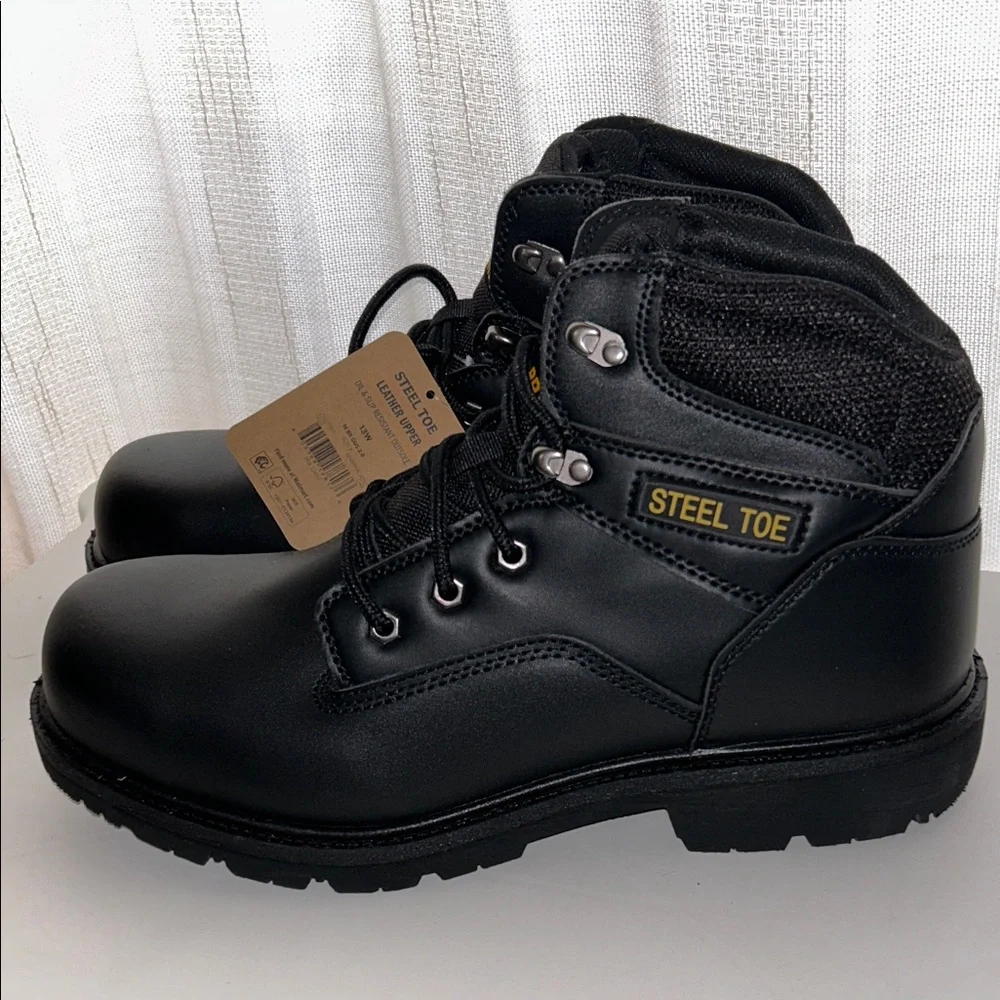 NWT Brahma Steel Toe Boots Black, Men 13W Oil Slip Resistant-Leather-MNBR46DP003